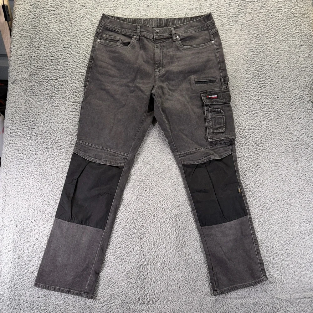 Parkside Jeans Mens 40x33 Gray Cotton Denim Straight Leg Cargo Carpenter Biker